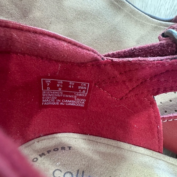 Clarks Emily Daisy Red Leather Shoes Sz. 
9 1/2 Pumps Comfort Heels Retro Preppy - Picture 5 of 5